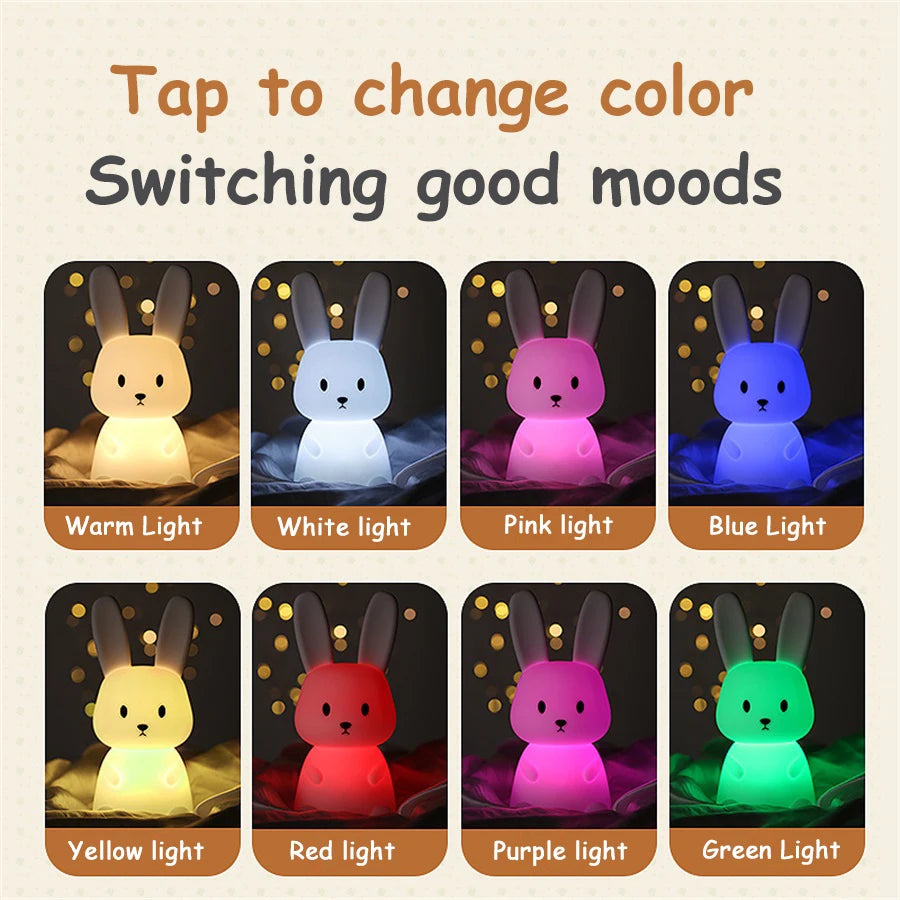 Dimmable Rabbit LED Night Light Silicone Cartoon Lamp