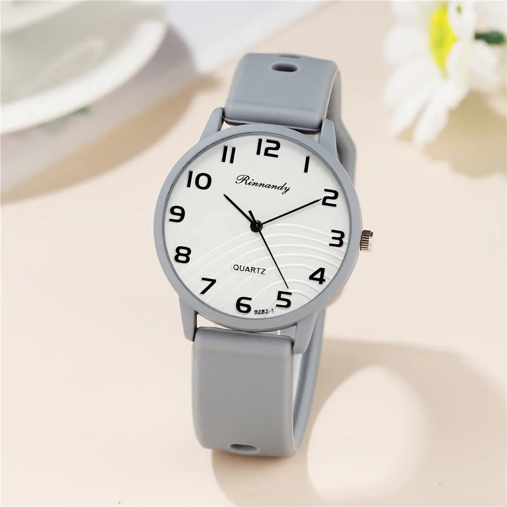 Leisure Grey Digital Simple Women Quartz Watch Sports Silicone Strap.