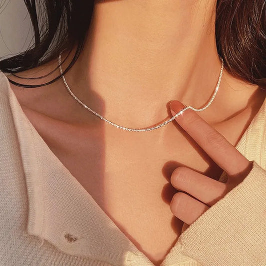 2024 New Popular Silver Colour Sparkling Clavicle Chain Choker Necklace