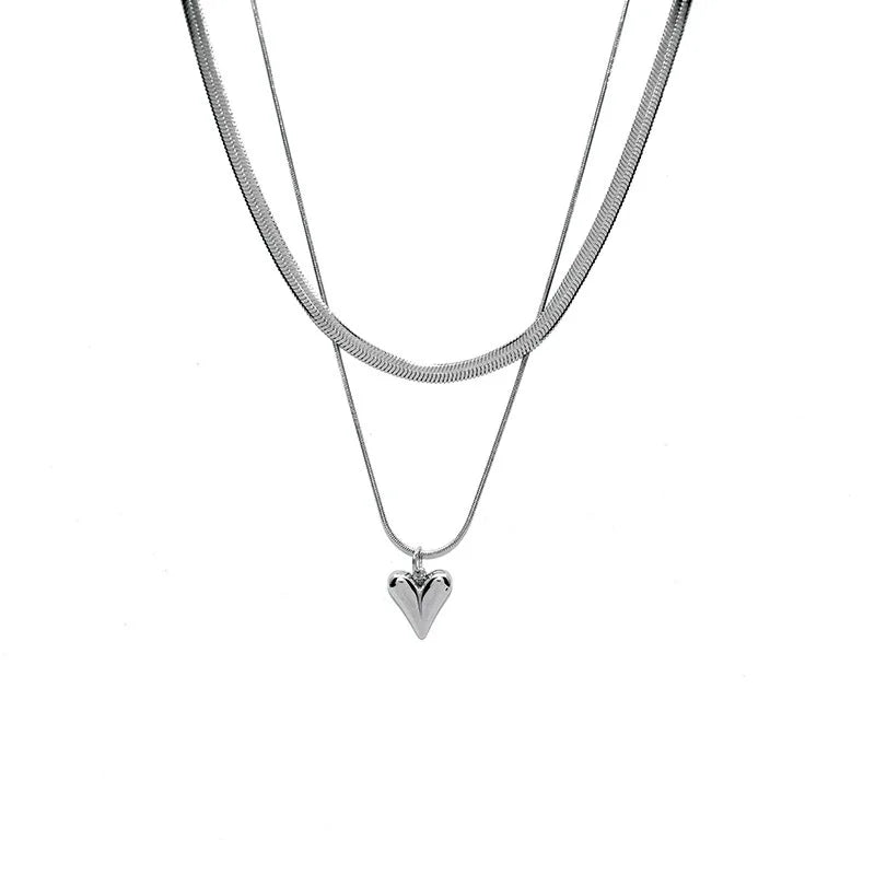 Double Layered Love Heart Pendant Necklace.