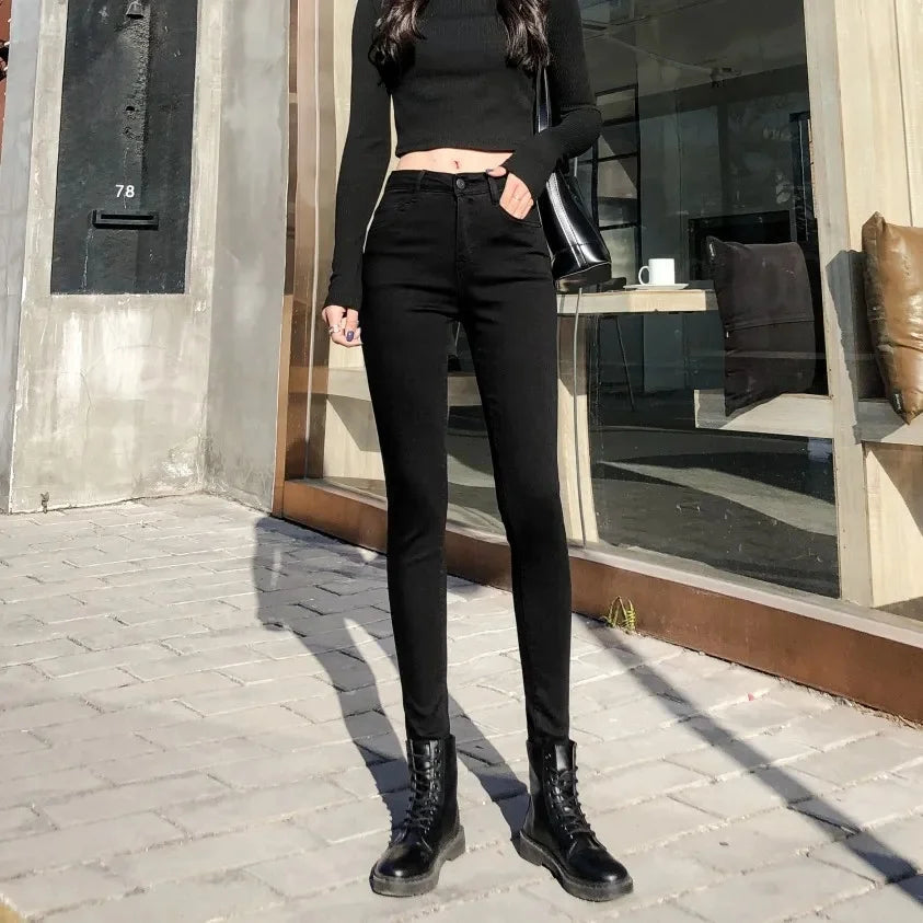 High-Waisted Jeans Women's Autumn/Winter New Slim Fit.