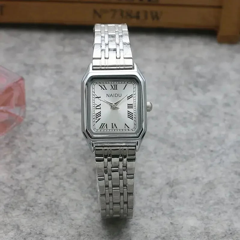 New Brand Steel Band Square Quartz Retro Minimalist Temperament Small Dial Watch.