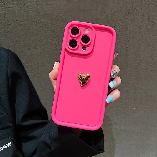 3D Gold Heart Silicone Phone Case