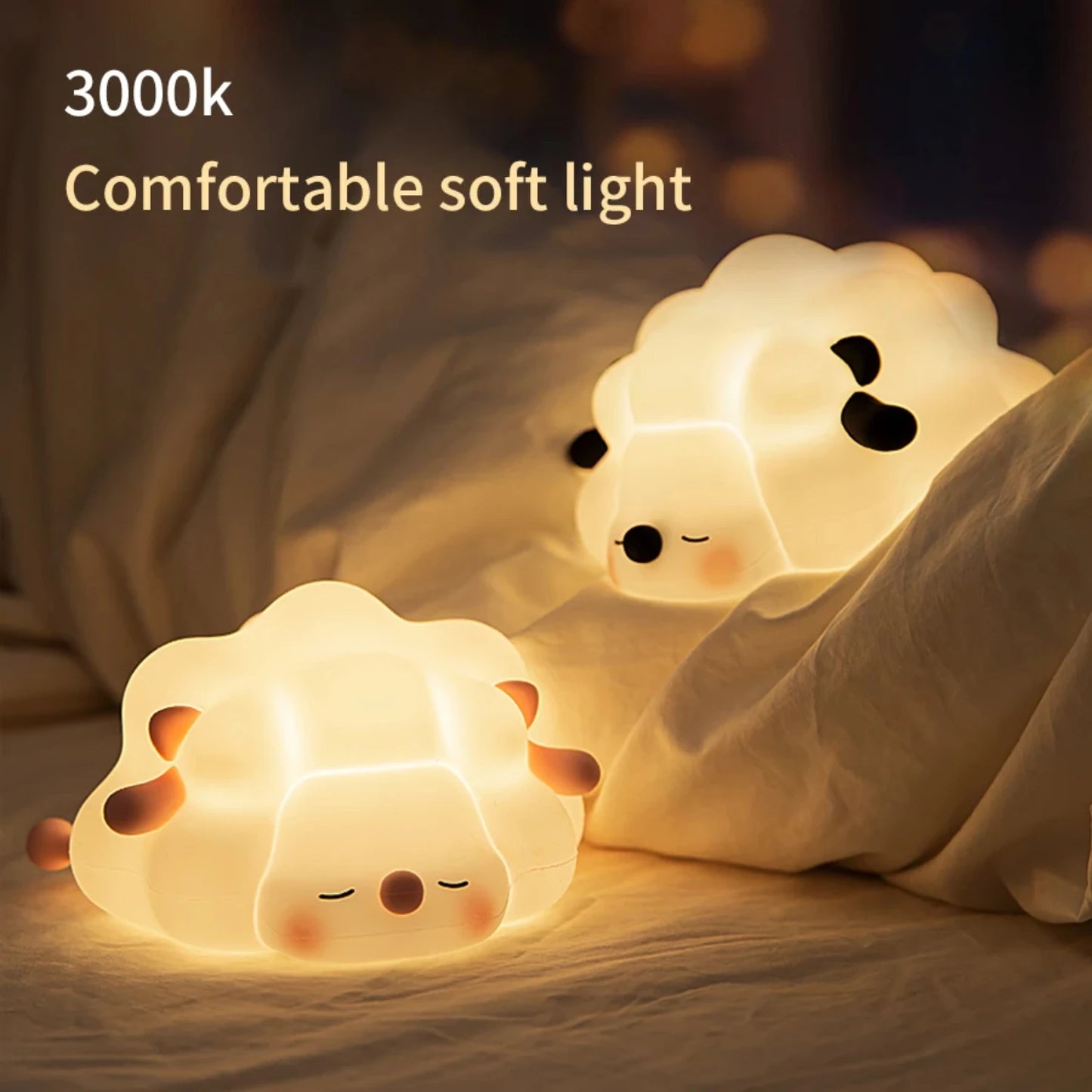 Night Light Cute Sheep Panda Silicone Lamp USB Rechargeable.