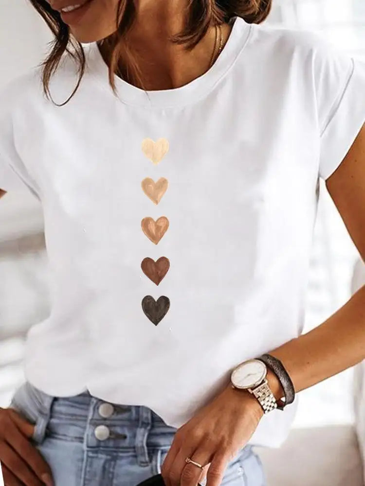 Ladies Fashion Female Graphic Women Love Heart T-shirts.