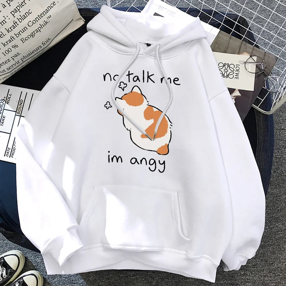 No Talk Me Cute Angry Cat Print Women’s Oversize Hoodie