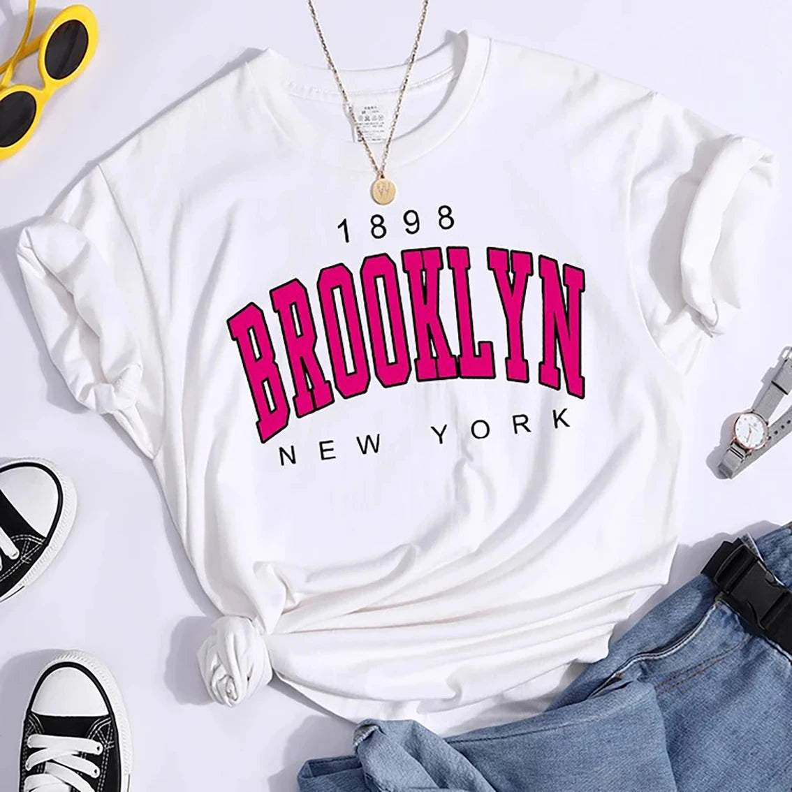 2024 New Summer Women T Shirt 1898 Brooklyn New York.