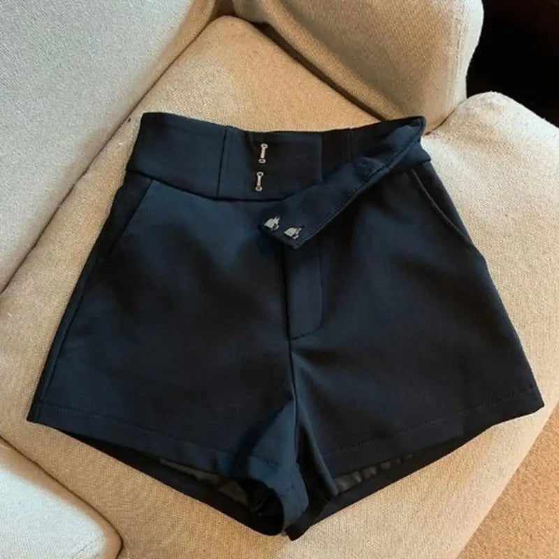 Women Black Elegance High Waisted Shorts.