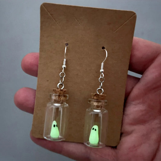 Ghost in Bottle Earrings Glow in the Dark.