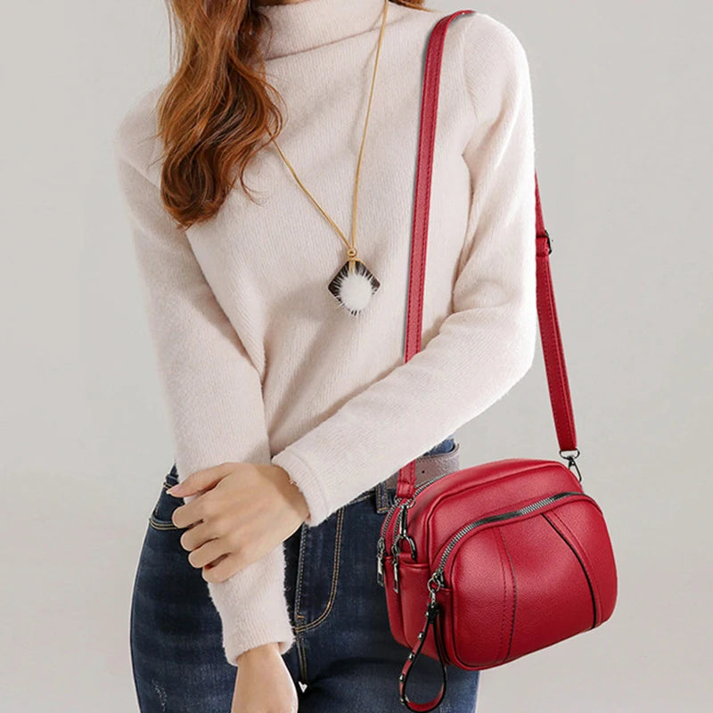 Solid Color Fashionable Rivet Zipper Bag Simple Soft Leather.