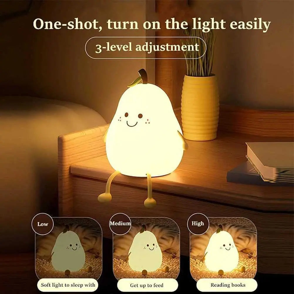 Cute Pear Shaped Dimmable Silicone Night Light for Kids