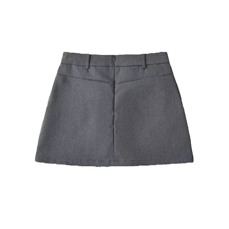 Solid Back Zipper A-Line Mini Skirt Vintage High Waist.