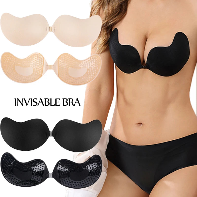 Invisible Push Up, Backless, Strapless Bra Seamless Front Closure.