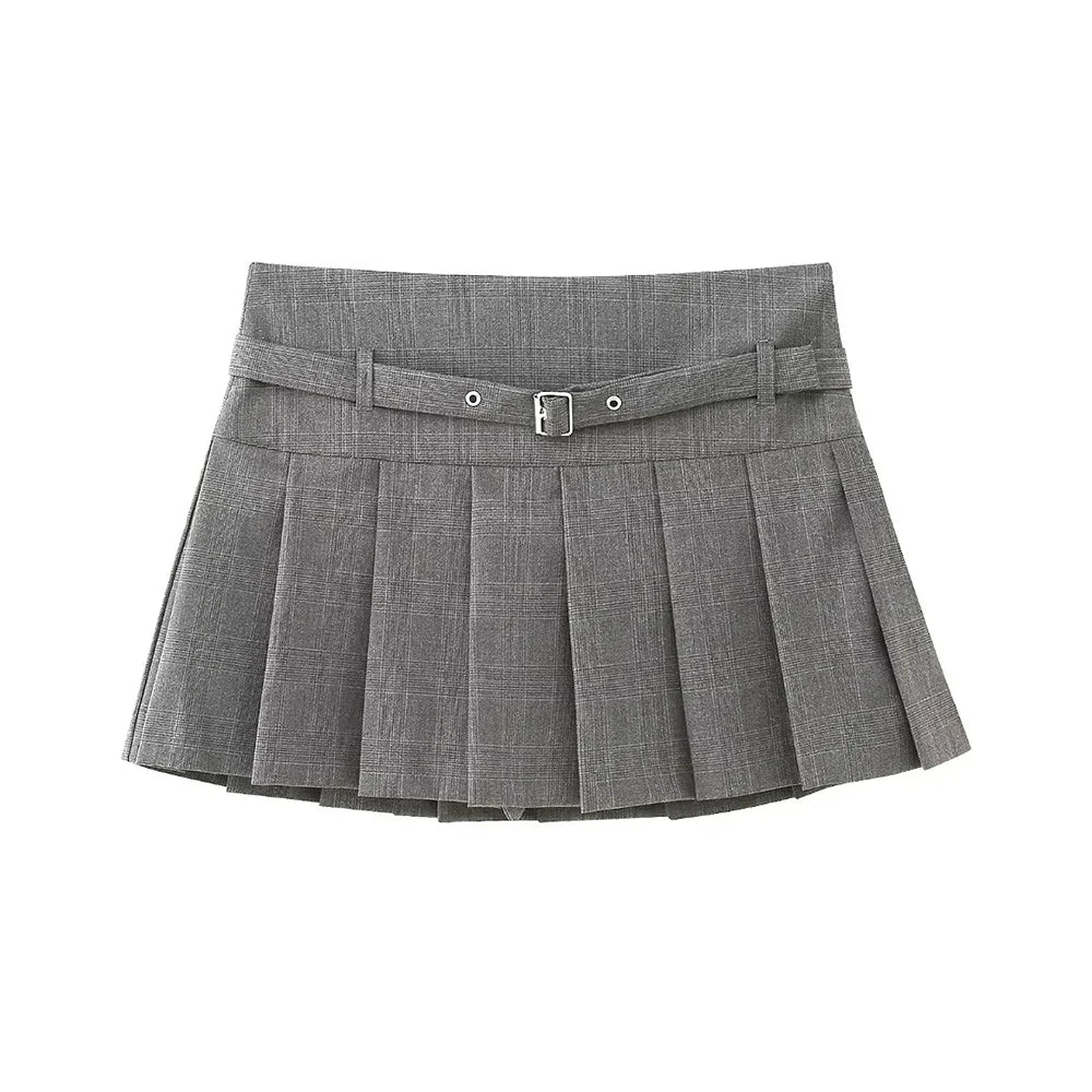 TRAF-Pleated Shorts, With Belt,Side Zipper, Mid Waist.