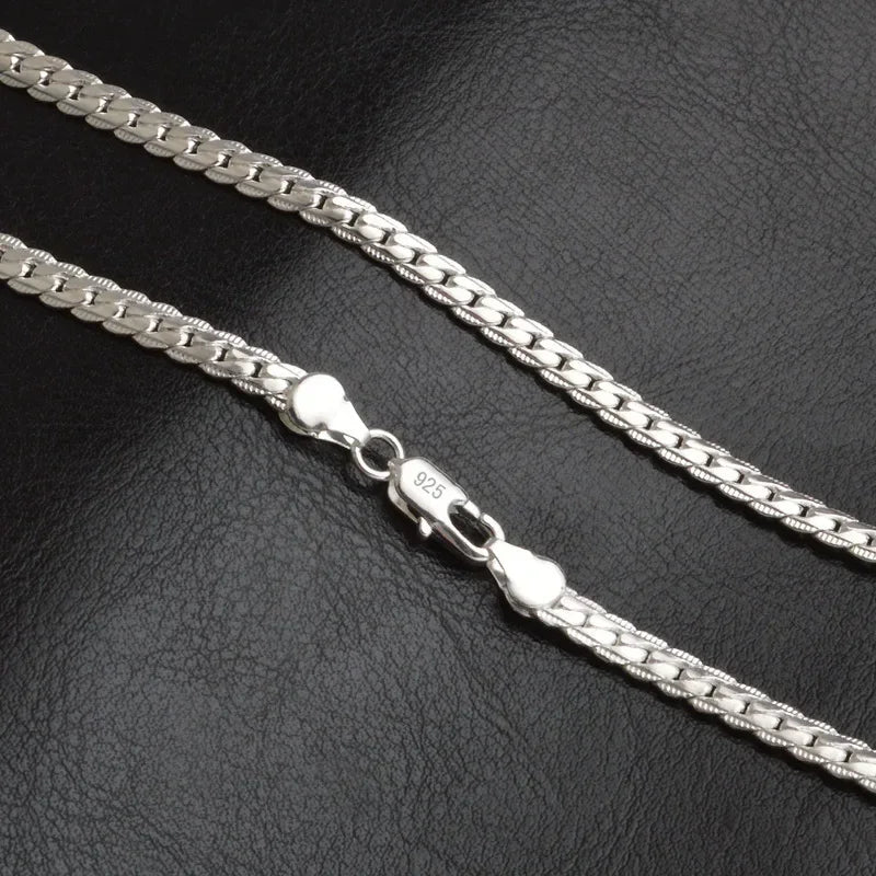 Nice 925 Sterling Silver 6MM Full Sideways Chain Necklace.