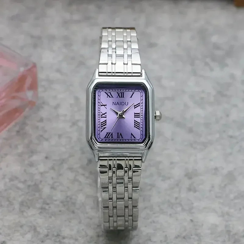 New Brand Steel Band Square Quartz Retro Minimalist Temperament Small Dial Watch.