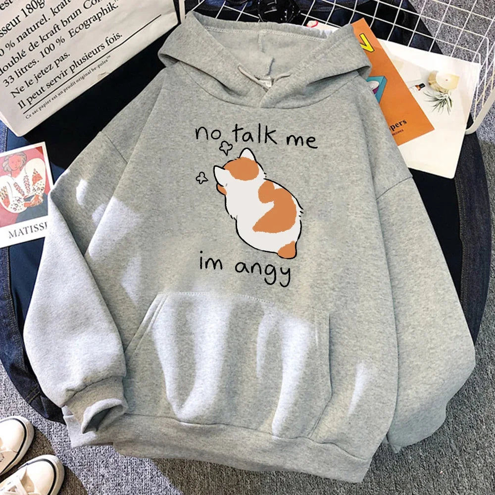 No Talk Me Cute Angry Cat Print Women’s Oversize Hoodie