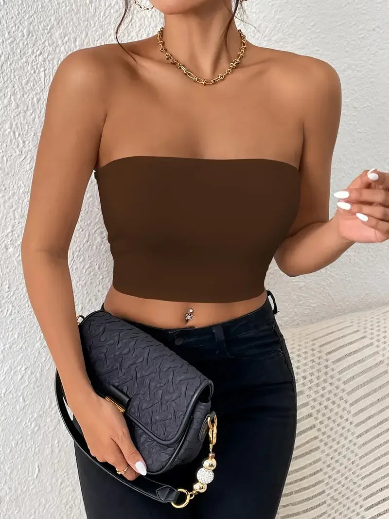 Sexy Bodycon Crop Tube Top, Solid Stretchy Tube Top.