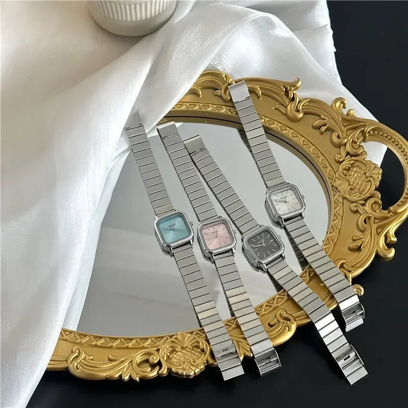 New Brand Steel Band Square Quartz Retro Minimalist Temperament Small Dial Watch.