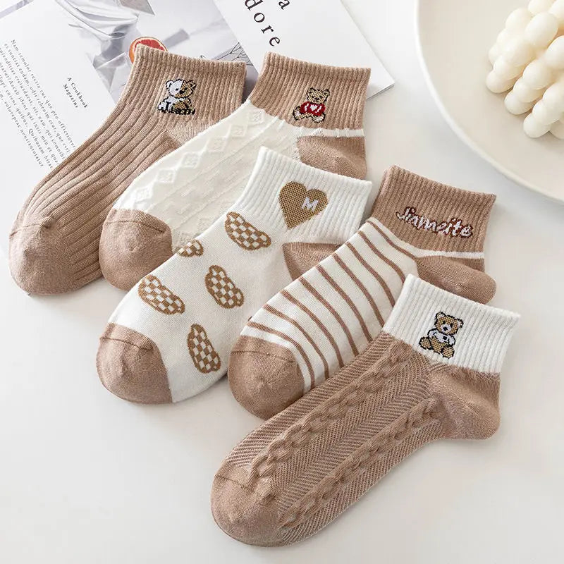 5 Pairs Women Socks Cotton Animal Print High Quality.