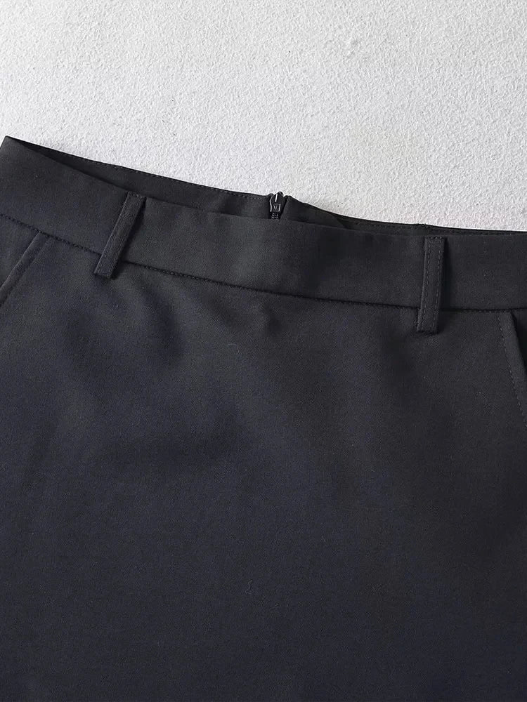 Solid Back Zipper A-Line Mini Skirt Vintage High Waist.