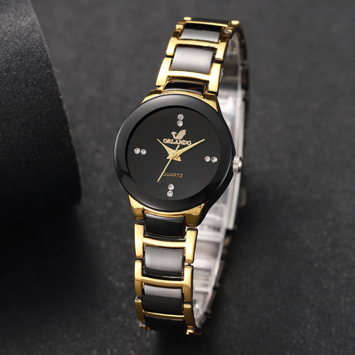 Rhinestone Stainless Steel Band Analog Quartz Watch.