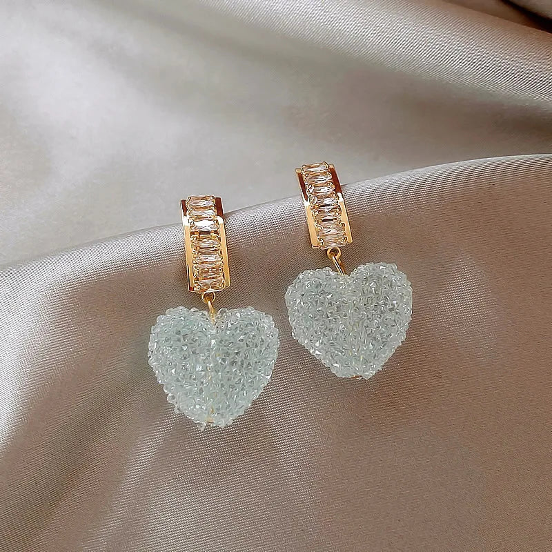 Trendy Lovely Pink Heart Dangle Crystal Earrings.