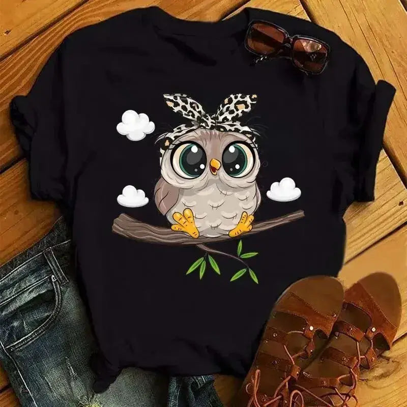 Cartoon Owl Print Women’s T-Shirt