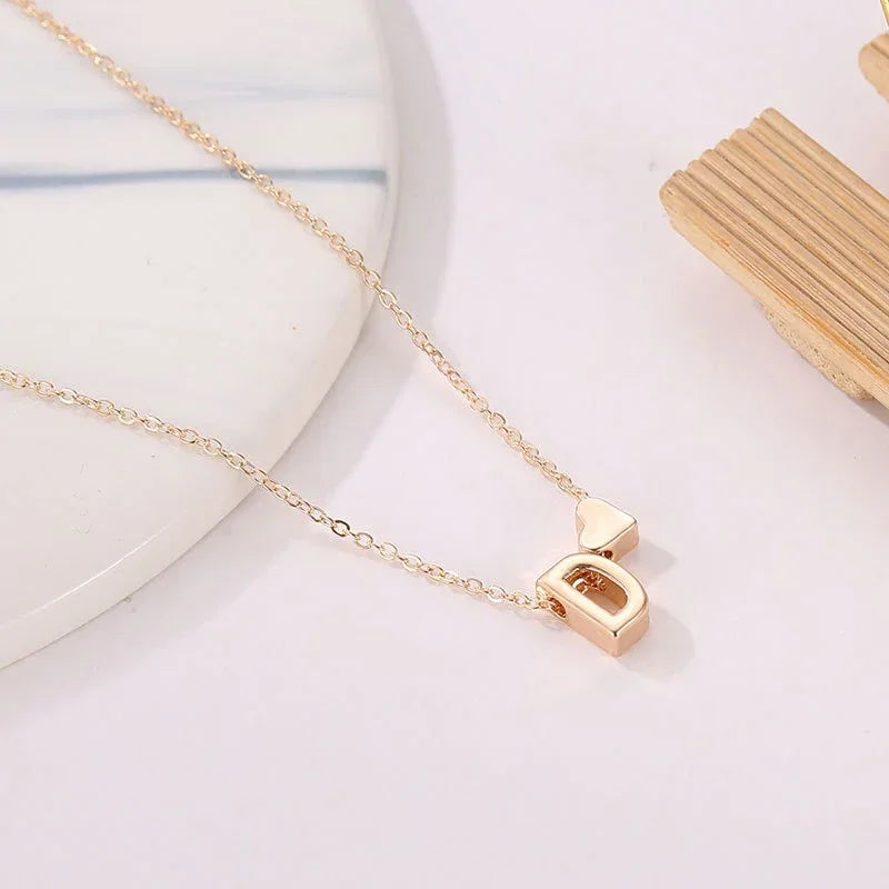 Fashion Tiny Heart Dainty Initial Necklace Gold Silver Color Letter Name Choker.