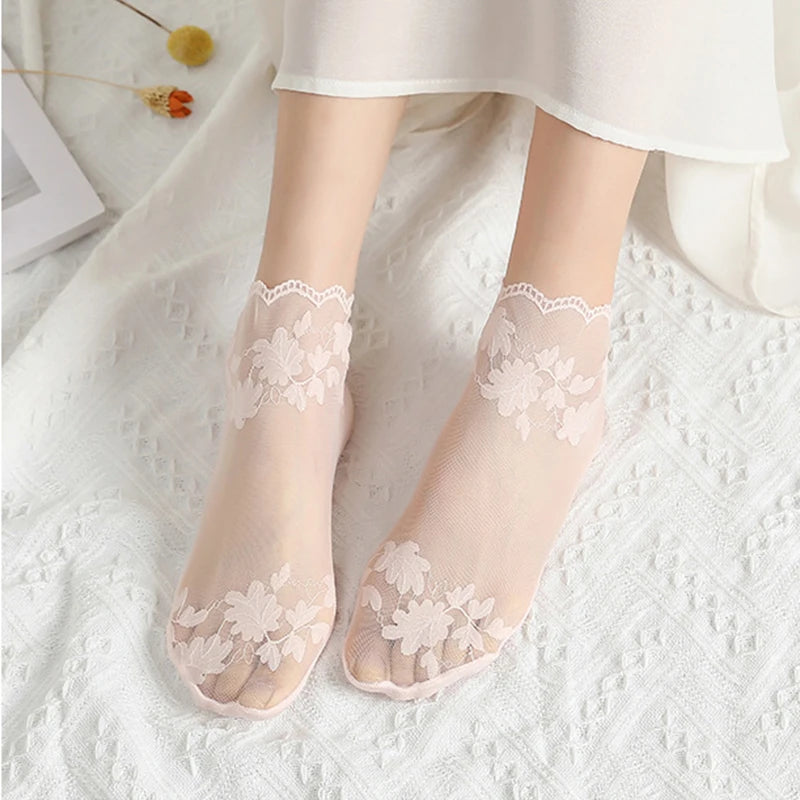 5 Pairs/Lot Socks women's Lace Transparent Lolita.