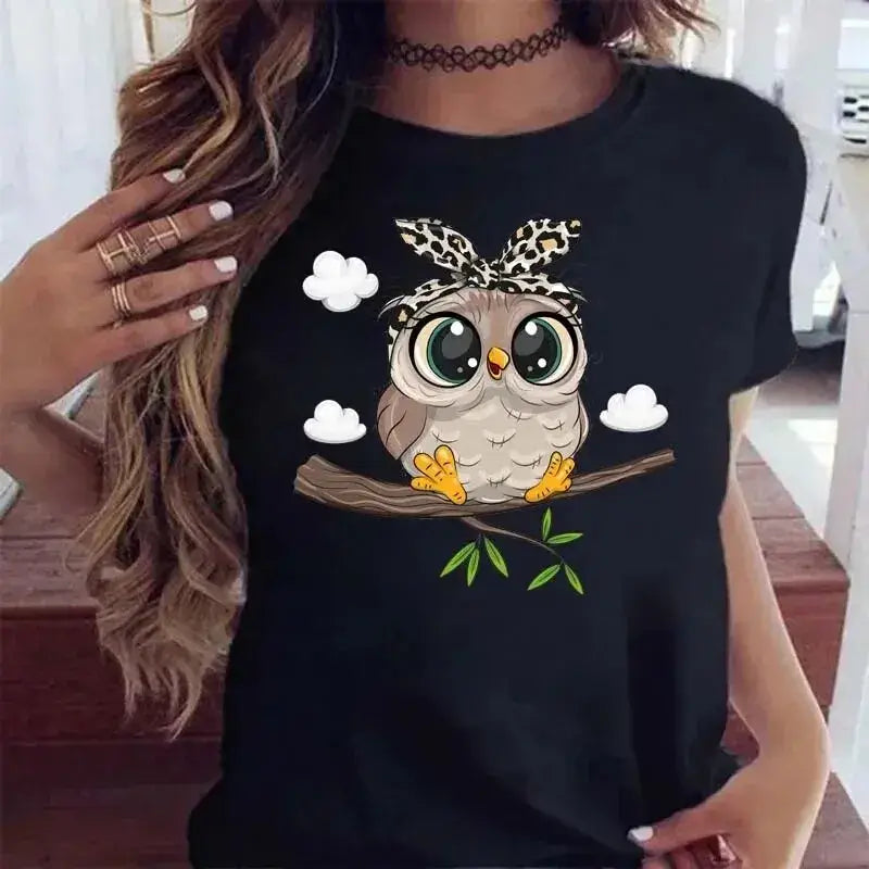 Cartoon Owl Print Women’s T-Shirt