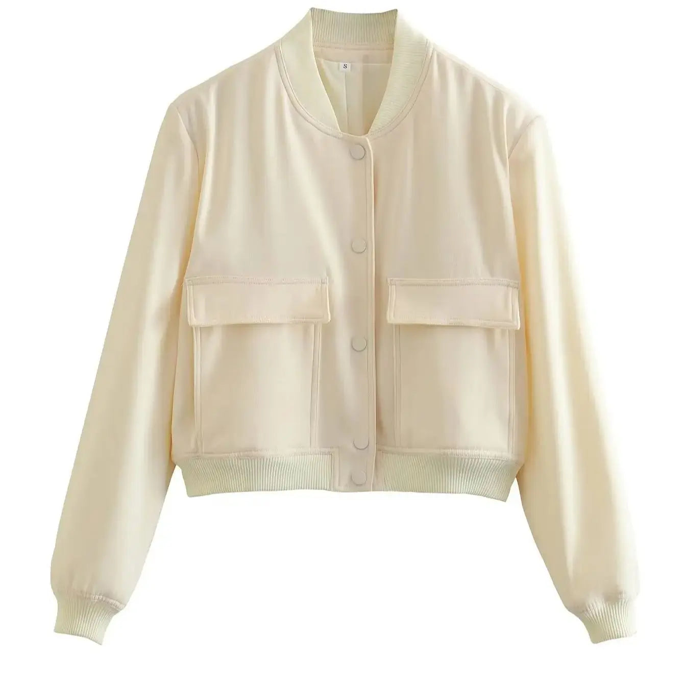 White Autumn Winter Button Baseball Aviator Cropped Jacket