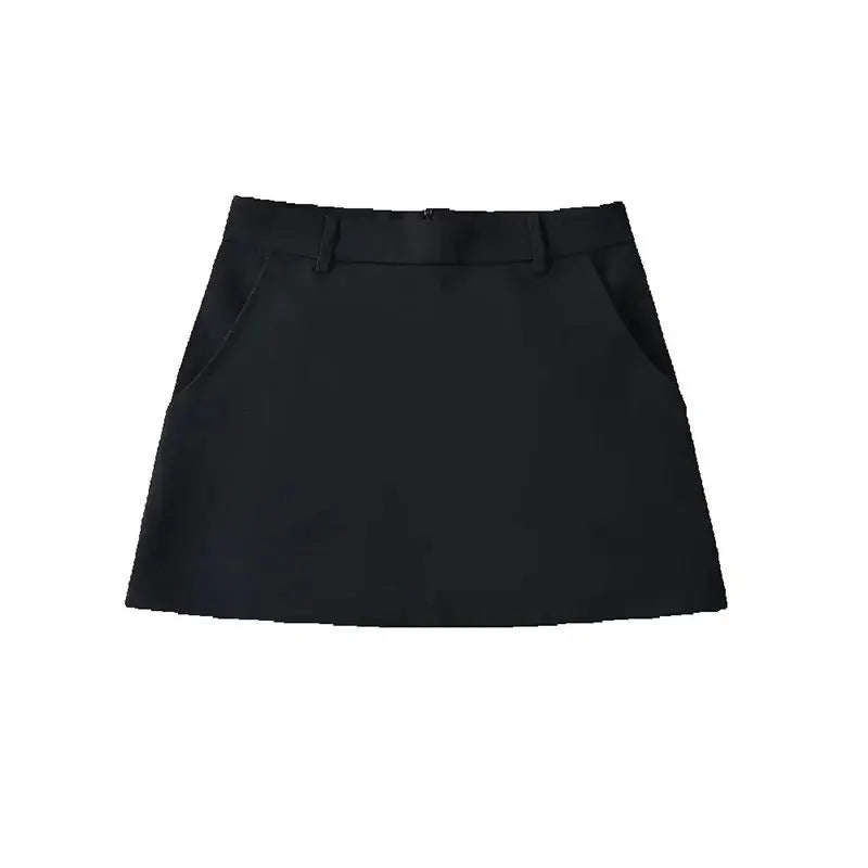 Solid Back Zipper A-Line Mini Skirt Vintage High Waist.