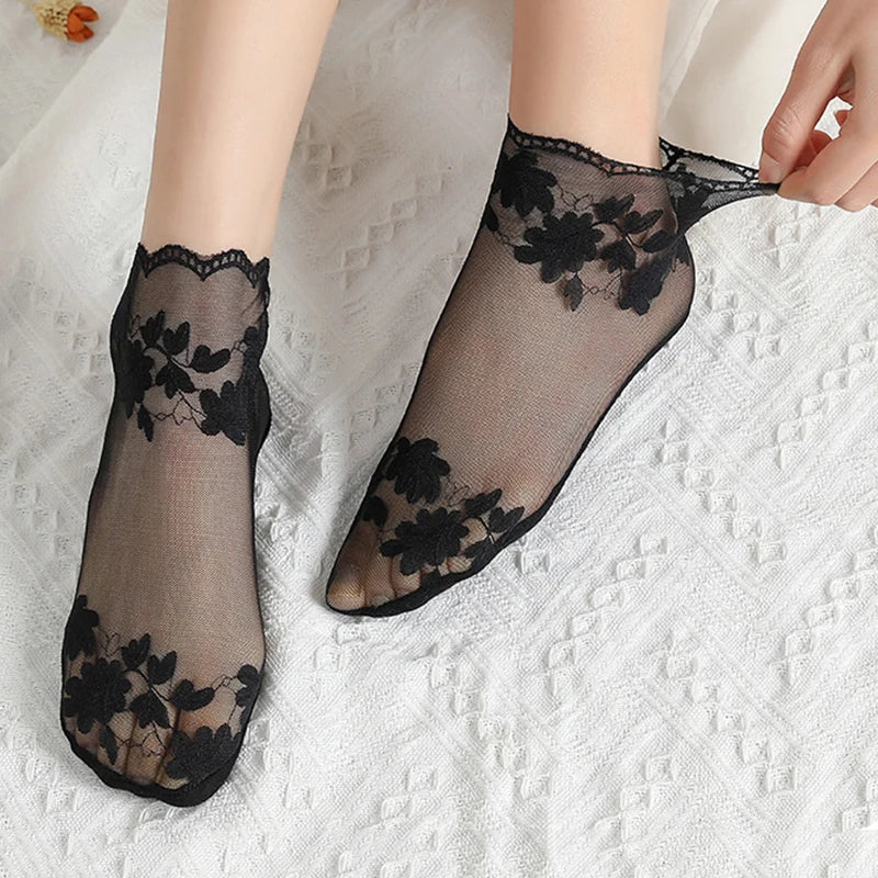 5 Pairs/Lot Socks women's Lace Transparent Lolita.