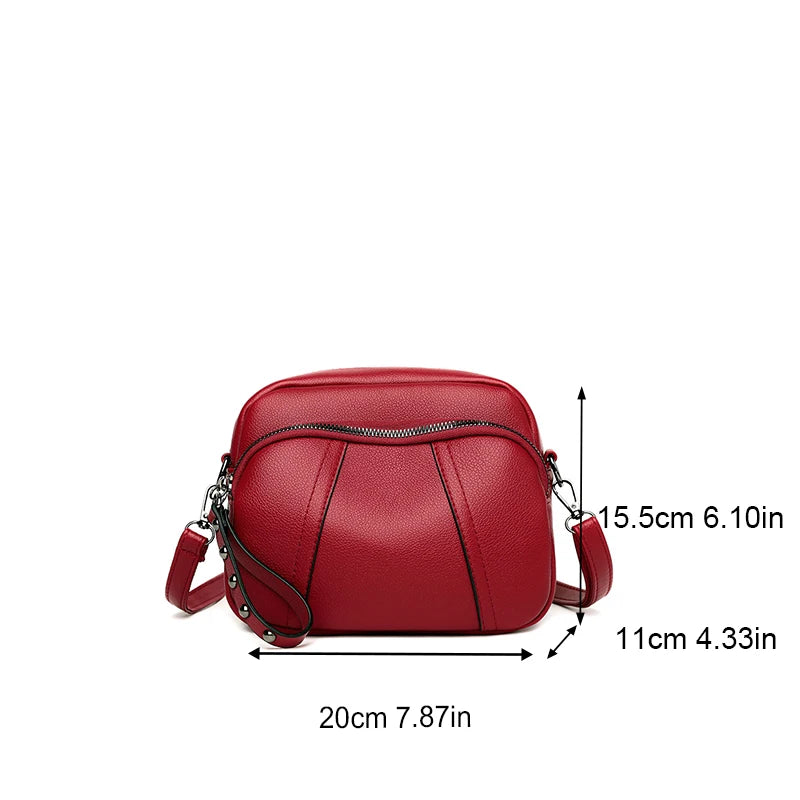 Solid Color Fashionable Rivet Zipper Bag Simple Soft Leather.