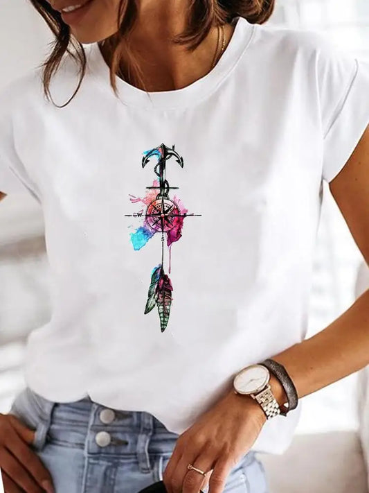 Ladies Fashion Female Graphic Women Love Heart T-shirts.