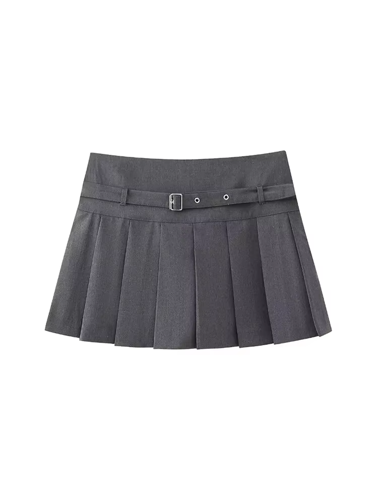 TRAF-Pleated Shorts, With Belt,Side Zipper, Mid Waist.